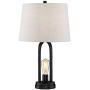 Marcel Modern Industrial Black Table Lamps Set of 2 with Nightlight LED USB Port Linen Shade for Living Room Bedroom - 360 Lighting