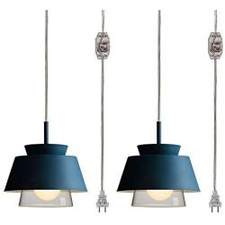 STGLIGHTING Glass Socket Pendant Light with 15ft Plug-in UL On/Off Dimmer Switch Cord Lampshade Light Iron Fixtures Nordic Minimalist Lamps for Dining Room Bulbs Not Included 2-Pack,Sea Blue