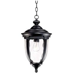 Bellagio Traditional Outdoor Ceiling Light Hanging Texturized Black 18'' Clear Hammered Glass Damp Rated for Exterior House - John Timberland