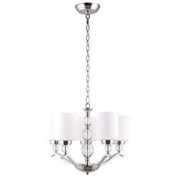 CO-Z 5 Light Brushed Nickel Chandelier, Contemporary Ceiling Light Fixture with Decorative K9 Crystal Ball and Satin Etched Cased Opal Glass Shade, Modern Chandelier Lighting for Dining Room