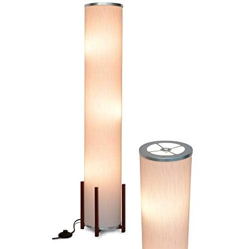 Amumo Floor Lamp 61-Inch Column Shade Silver Decorative LED Modern Tall Corner Lamps for Living Room bedrooms with 3 Bright Lighting Bulb 9W, Elegant Fabric Shade, Wood Base,10x10x61 Inches White