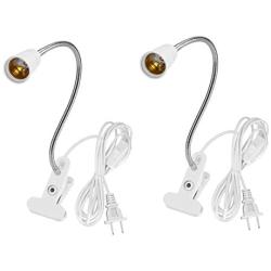 E26 E27 Clip Desk Lamp Holder, 2-Pack Clamp Lamp Socket with On/Off Switch and 6.8Ft Cable, Flexible Gooseneck Light Bulb Socket Lighting Fixture for Reading Light Plant Grow Lights