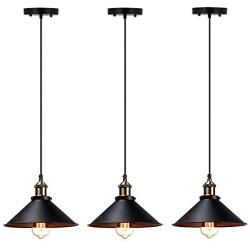 T&A Industrial Edison Kitchen Pendant Light 3-Pack Antique Brass Hanging Lighting Fixture for Dining Room Restaurant Bar(Black)