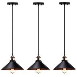 T&A Industrial Edison Kitchen Pendant Light 3-Pack Antique Brass Hanging Lighting Fixture for Dining Room Restaurant Bar(Black)