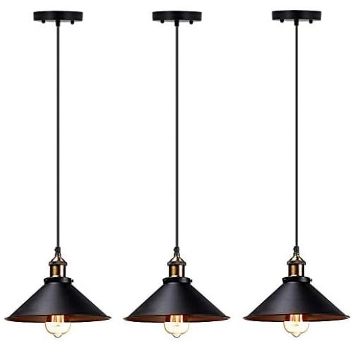 T&A Industrial Edison Kitchen Pendant Light 3-Pack Antique Brass Hanging Lighting Fixture for Dining Room Restaurant Bar(Black)