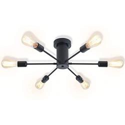 Lampundit 6 Lights Sputnik Chandelier Modern Chandelier Lighting Black Semi Flush Mount Ceiling Light Rustic Starburst Style Ceiling Lamp for Kitchen Study Living Room Dining Room Bed Room Way Hallway