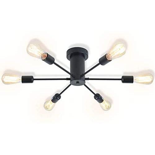 Lampundit 6 Lights Sputnik Chandelier Modern Chandelier Lighting Black Semi Flush Mount Ceiling Light Rustic Starburst Style Ceiling Lamp for Kitchen Study Living Room Dining Room Bed Room Way Hallway