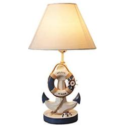 BAYCHEER Navy Blue Anchor Plug Table Lamps Fabric and Resin White and Blue Night Light with Rope Reading Light Nautical Style Resin Desk Lamp for Bedroom Kids Room Bedside Nightstand Office,B