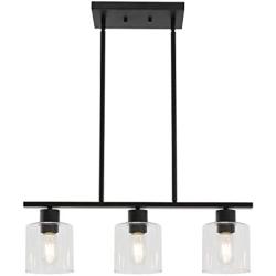 ELUZE 3 Light Farmhouse Pendant Lighting,Vintage Hanging Light with Clear Glass Shade in Black Finish for Kitchen Island Dining Room Cafe Foyer Chandelier