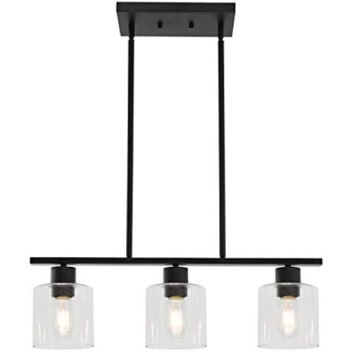 ELUZE 3 Light Farmhouse Pendant Lighting,Vintage Hanging Light with Clear Glass Shade in Black Finish for Kitchen Island Dining Room Cafe Foyer Chandelier