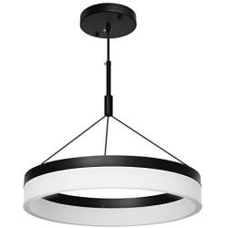 Modern Black LED Chandelier with Hanging Pendant Lighting Ceiling Light Fixtures for Living Room Dining Room Kitchen Island Bedroom (15.7 Inches) Cool Light, 6000 K, 26W, 3120lm