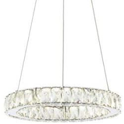 JONATHAN Y JYL7218A Reese 15.7'' Adjustable Integrated LED Metal/Crystal Chandelier Pendant Contemporary,Glam Dimmable, for Dining, Living Room, Kitchen, Commercial Office, Chrome/Clear