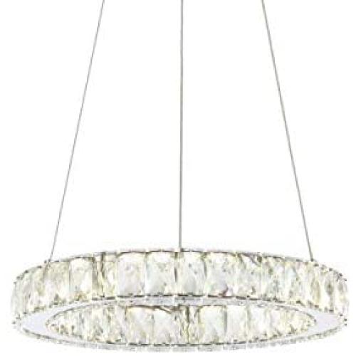 JONATHAN Y JYL7218A Reese 15.7'' Adjustable Integrated LED Metal/Crystal Chandelier Pendant Contemporary,Glam Dimmable, for Dining, Living Room, Kitchen, Commercial Office, Chrome/Clear