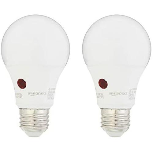 Amazon Basics 60 Watt Equivalent, Dusk to Dawn Sensor, Non-Dimmable - A19 LED Light Bulb, Daylight, 2-Pack