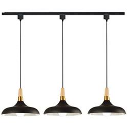 STGLIGHTING 3-Lights Dimmable Track Mount Pendant Light Macaron Black Metal Lamp Shade Wood Handle Instant on Halo Track Pendant Lamp Fixtures for Restaurant Cafe Shop