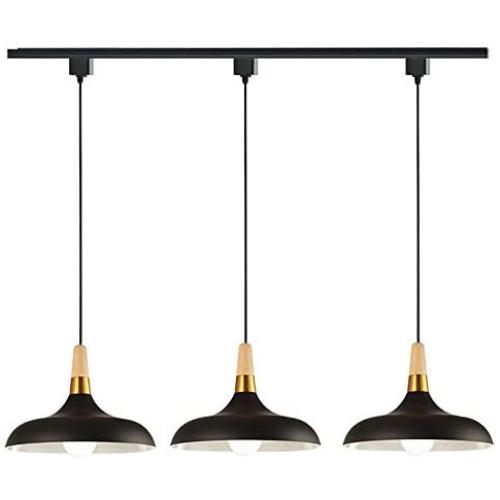 STGLIGHTING 3-Lights Dimmable Track Mount Pendant Light Macaron Black Metal Lamp Shade Wood Handle Instant on Halo Track Pendant Lamp Fixtures for Restaurant Cafe Shop