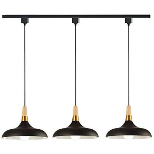 STGLIGHTING 3-Lights Dimmable Track Mount Pendant Light Macaron Black Metal Lamp Shade Wood Handle Instant on Halo Track Pendant Lamp Fixtures for Restaurant Cafe Shop