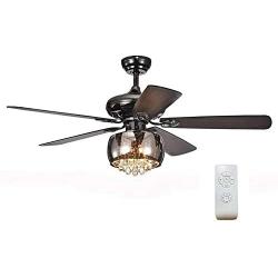 TFCFL 52 Inch LED Crystal Ceiling Fan Light with Remote Control 5 Reversible Blades Vintage Elegant Light Fixture for Home Decoration Living Room Bedroom Bronze Type B