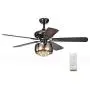 TFCFL 52 Inch LED Crystal Ceiling Fan Light with Remote Control 5 Reversible Blades Vintage Elegant Light Fixture for Home Decoration Living Room Bedroom Bronze Type B