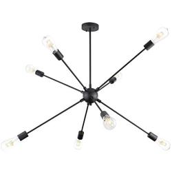 Furgle Sputnik Chandeliers, 8 Lights Modern Pendant Lighting Ceiling Light Fixture Industrial Vintage, Black