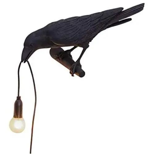 YJYdada Raven Wall Lamp Table Lamp, Resin Crow Bird Shaped Light for Bedroom Corridor Living Room Wall Sconces Light Black/White 4 Style (Black-B)