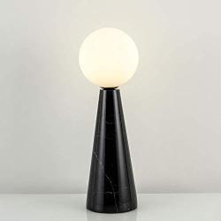 KWOKING Modern Milk Glass Shade Ball Desk Light 1 Bulb Table Lamp with Tapered Marble Base Creative Office Nightstand Lamp for Study Room Living Room in Black