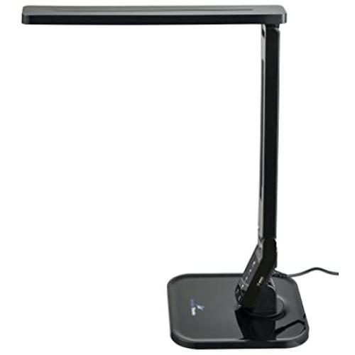 Ambertronix LED Desk Table Lamp, Soft Touch Control Panel, 5 Level Brightness, 4 Color Modes, 14W, 1-Hour Auto Time Off, 5V/1A, USB Charging Port, Philips EnabLED Licensing Program Member (Black)