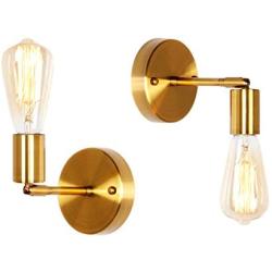 JHLBYL 2-Pack Industrial Vintage Wall Sconce 180 Degree Adjustable Wall Light for Bathroom Vanity, Brass