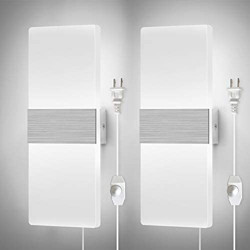 Dimmable Wall Sconces Plug in Set of 2, LIGHTESS Modern Wall Lamp 12W Acrylic LED Wall Light Fixture for Living Room Bedroom Corridor, Cool White