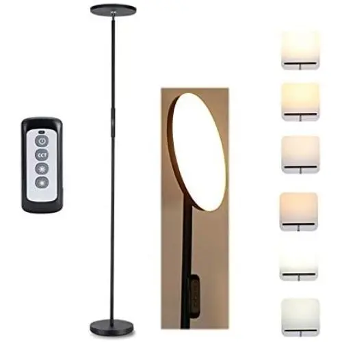 LONGBRITE LED Torchiere Floor Lamp, Dimmable Modern Reading Tall Standing Uplight Lamps for Living Room Bedroom, Touch and Remote Control Led Floor Lights, 3 Color Temperatures, Stepless Dimming, 30W