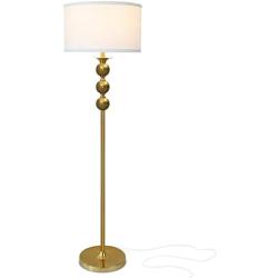 Brightech Riley - Free Standing Boho Floor Lamp - Tall Pole Light for Living Room Or Bedroom- Mid Century, Modern Upright Light with Drum Shade - with LED Bulb - Gold aka Antique Brass