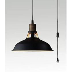 CLAXY Industrial Plug-in Barn Pendant Lighting Black Farmhouse Pendant Light with On/Off Switch 118 Inch Cord