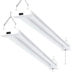 Sunco Lighting 2 Pack LED Utility Shop Light, 4 FT, Linkable Integrated Fixture, 40W=260W, 6000K Daylight Deluxe, Frosted Lens, Surface + Suspension Mount, Pull Chain, Garage - ETL & Energy Star