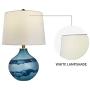 Maxax Glass Table Lamp Set of 2 Blue Nightstand Lamp with White Drum Shade Beside lamp for Bedroom, Living Room, or Office