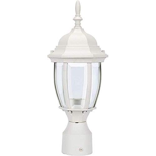 LIT-PaTH Outdoor Post Light Pole Lantern Lighting Fixture with One E26 Base Max 100W, Aluminum Housing Plus Glass, Matte White Finish