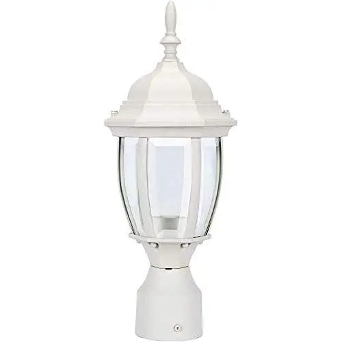 LIT-PaTH Outdoor Post Light Pole Lantern Lighting Fixture with One E26 Base Max 100W, Aluminum Housing Plus Glass, Matte White Finish