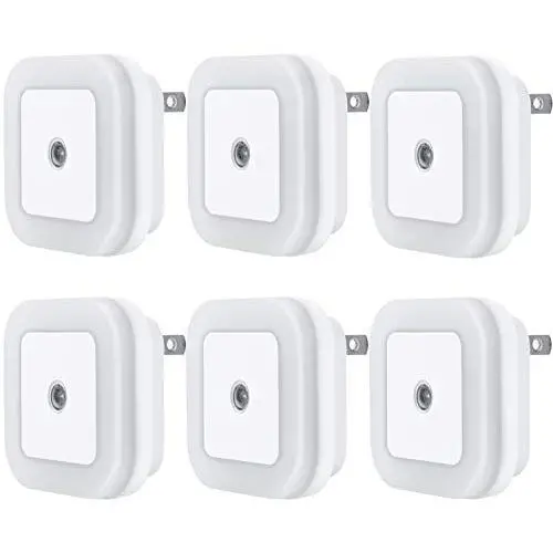 Uigos LED Night Light Lamp with Smart Sensor Dusk to Dawn Sensor, Daylight White, 0.5W Plug-in, 6-Pack