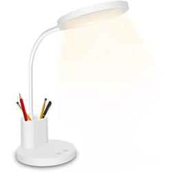 LED Desk Lamp,Golspark Touch Control Desk Lamp 3 Color Modes with Stepless Dimmable,360°Flexible Desk Lamp with USB Charging Port Pen Holder,Rechargeable White Desk Lamp for Students,Dorm Reading