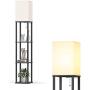 Addlon LED Modern Shelf Floor Lamp with White Lamp Shade and LED Bulb - Display Shelves Floor Lamps for Living Room Bedroom and Office - Classic Black