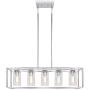 FIMITECH Chandeliers Contemporary Rectangle 5-Light Dining Room Lighting, Adjustable Rods, Fixtures Hanging, Ceiling Light Kitchen Island Cage Pendant Lights with Glass Shade (Chrome)
