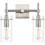 Effimero Brushed Nickel Bathroom Vanity 2 Light Fixture - Modern Over Mirror Lighting with Clear Glass Shades