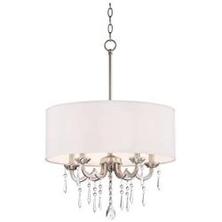 Georgiana Brushed Nickel Pendant Chandelier 20 1/4'' Wide Modern Clear Crystal Off White Drum Shade 5-Light Fixture Dining Room House Island Entryway Bedroom Living Room - Possini Euro Design