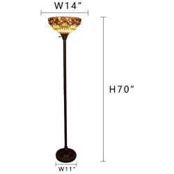 Capulina Tiffany Style Torchiere Floor Lamp, Tiffany Style Floor Light, Victorian Tiffany Pole Lamp, Stained Glass Floor Lamps, Leaded Glass Floor Lamp for Living Room (Tall: 70 inches)