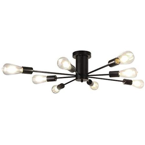 WBinDX 8 Lights Semi Flush Mount Ceiling Light Black Industrial Sputnik Chandelier Modern Bedroom Living Room Kitchen Foyer Hallway Lighting Fixture