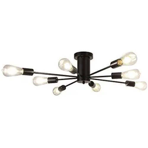 WBinDX 8 Lights Semi Flush Mount Ceiling Light Black Industrial Sputnik Chandelier Modern Bedroom Living Room Kitchen Foyer Hallway Lighting Fixture