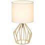 HAITRAL Gold Table Lamp - Modern Style Desk Lamp with Hollowed Out Base Linen Fabric Shade, Small Golden Bedside Lamp for Bedrooms, Living Room