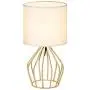 HAITRAL Gold Table Lamp - Modern Style Desk Lamp with Hollowed Out Base Linen Fabric Shade, Small Golden Bedside Lamp for Bedrooms, Living Room