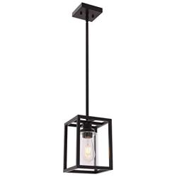 VINLUZ 1 Light Mini Classic Black Farmhouse Glass Pendant Lighting Metal Hanging Fixture with Clear Glass Shade for Entryway Dining Room Kitchen Foyer Corrider