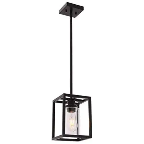 VINLUZ 1 Light Mini Classic Black Farmhouse Glass Pendant Lighting Metal Hanging Fixture with Clear Glass Shade for Entryway Dining Room Kitchen Foyer Corrider