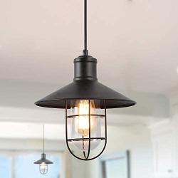 LNC Industrial Cage Pendant Lighting Black Small Hanging Fixture for Kitchen Island, Bedroom, Dining Room, Entryway and Foyer